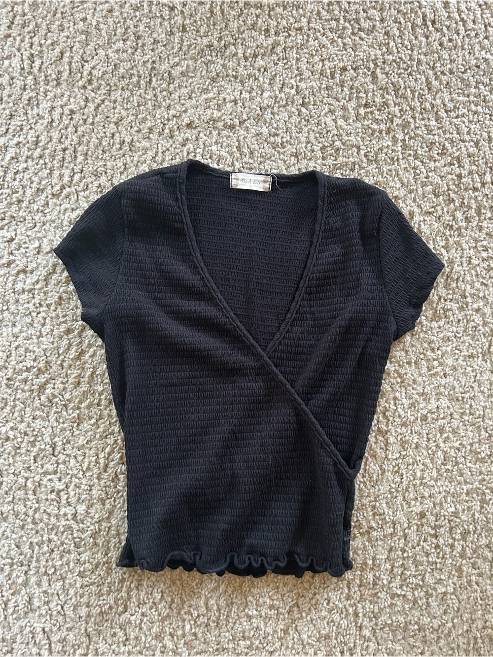 Altar'd State Black Ribbed Wrap Crop Top